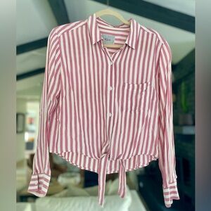 Rails Val Garnet Pink and White Striped Shirt Front Tie Medium